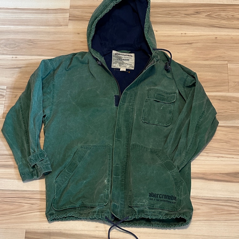 Abercrombie & Fitch Forest Green Canvas Saltwater Distressed Hooded Jacket M